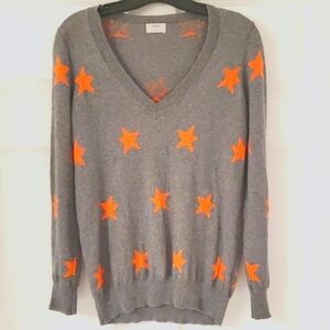 Vintage Madewell V-Neck Sweater in Gray with Orange Star Design